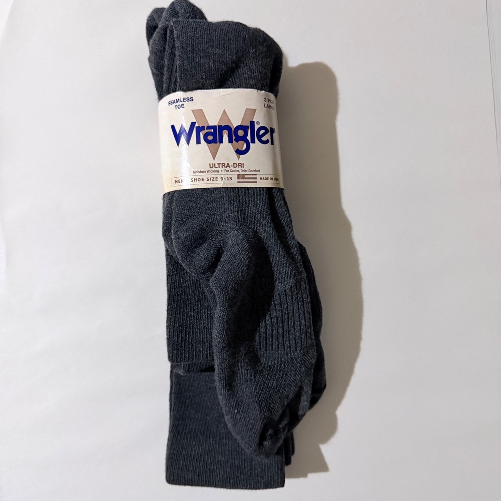 Wrangler Mens Ultra-Dri Crew Socks 3 Pair Pack Charcoal Grey Size 9-13